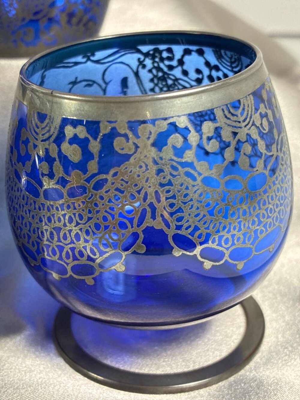 Vintage Cobalt Blue Silver Overlay Glasses Set of 5 - Picture 5 of 13